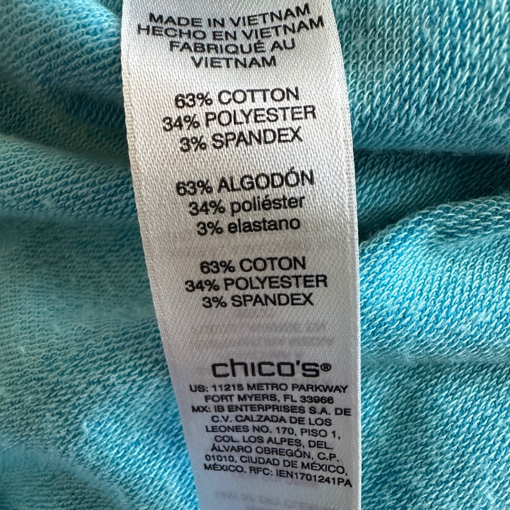Chico's Dress Medium (Chicos Size 1) Blue Hooded Lounge Coastal Casual Pockets - Picture 7 of 8